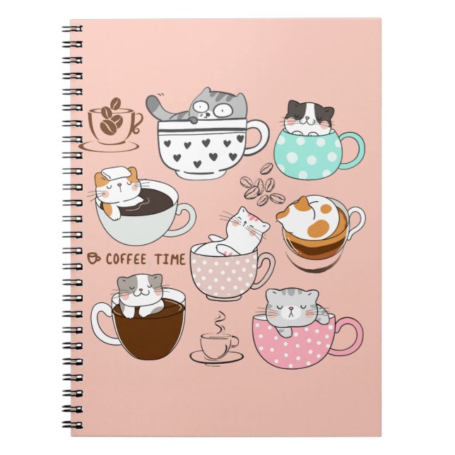 Caderno Espiral Gatos em Xícaras de Café (Frente)