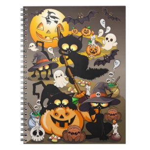Caderno Espiral Gatos engraçados de Halloween na festa