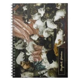 Caderno Espiral Gatos Fofos Gatinhos Arte Vintage Monograma Dourad