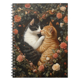 CADERNO ESPIRAL GATOS FOFOS SE ABRACANDO EM CORAÇÃO FLORAL