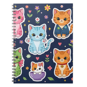 Caderno Espiral Gatos Kawaii Fofos Presente de Gato Neko Engraçado