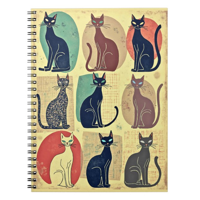 Caderno Espiral Gatos Modernos Do Médio Vintage (Frente)
