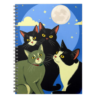 Caderno Espiral Gatos na prowl debaixo da lua cheia