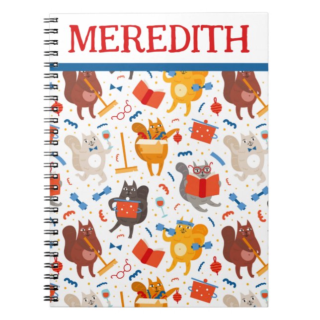 Caderno Espiral Gatos Ocupados Em Todos Os Notebooks Com Impressão (Frente)