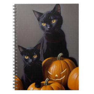 Caderno Espiral Gatos Pretos e Abóboras