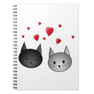 Caderno Espiral Gatos pretos e cinzentos bonitos, com corações