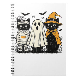 Caderno Espiral Gatos pretos em fantasias de Halloween – Fantasma,