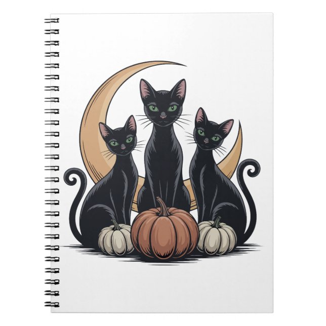 Caderno Espiral Gatos Pretos Whimsigothia Abóbora Lua Halloween (Frente)
