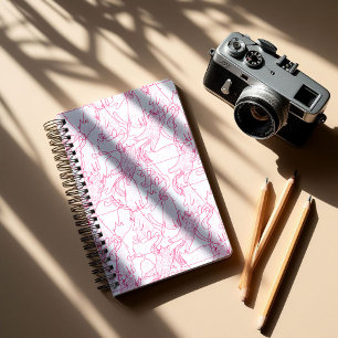 Caderno Espiral Gatos Rabiscados Rosa Vibrante – padrão moderno e 