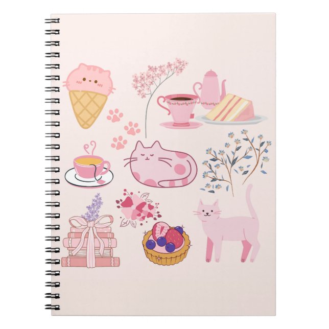 Caderno Espiral Gatos Rosa de Chá da Tarde (Frente)