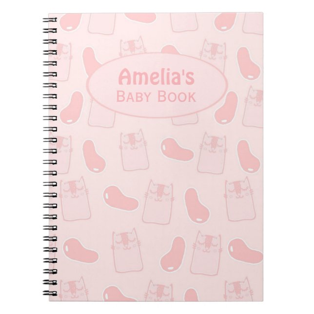Caderno Espiral Gatos Rosa e Jellybeans Bebê Personalizado (Frente)