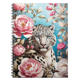 Caderno Espiral Gaze-Leopardo-Da-Neve Em Greve E Pêonias Rosa