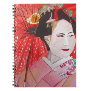 Caderno Espiral Geisha com a pintura original do Red Umbrella