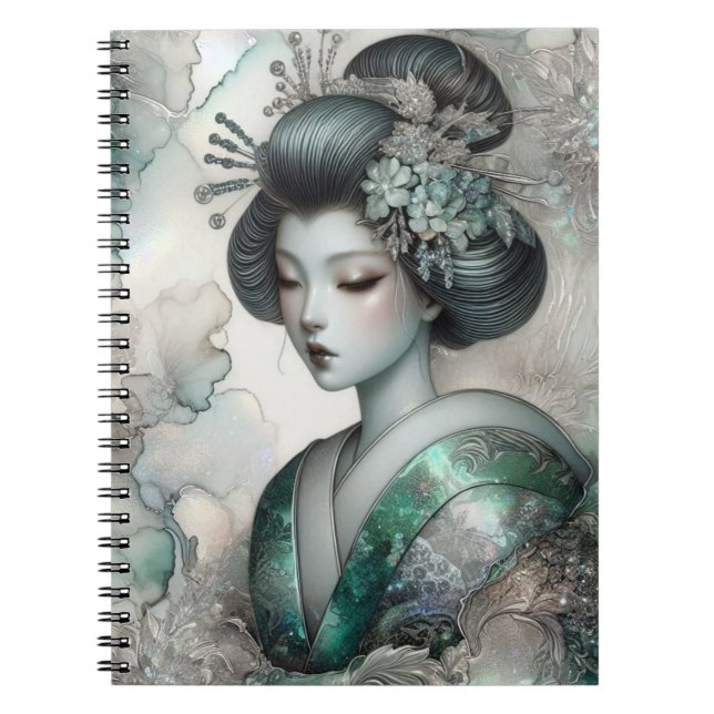 Caderno Espiral Géisha em Série de Design Verde #2 (Frente)