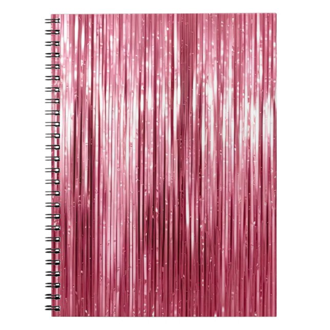 Caderno Espiral Gelado Girly Pink Tinsel Stripes (Frente)