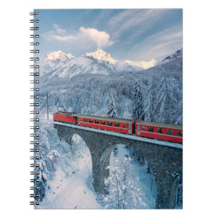 Caderno Espiral Gelo e neve   Suiça de trem Red Bernina Express
