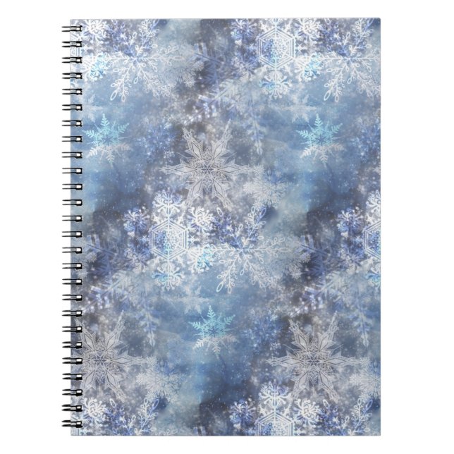 Caderno Espiral Gelo e neve texturizados Padrão Azul de Natal (Frente)
