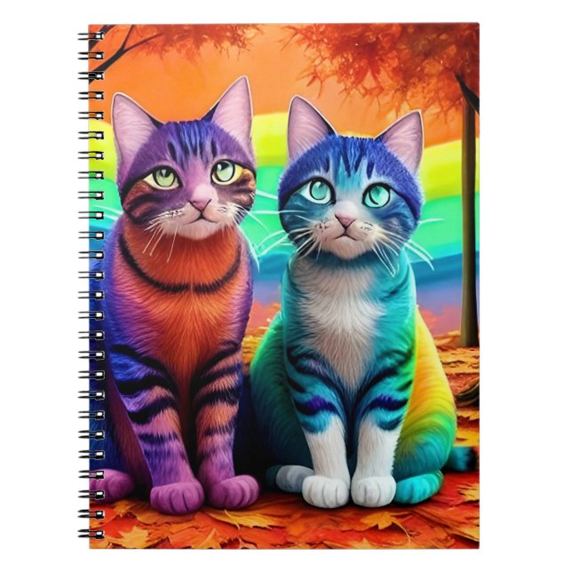 Caderno Espiral Gêmeos da arte digital de gatos-56467 (Frente)