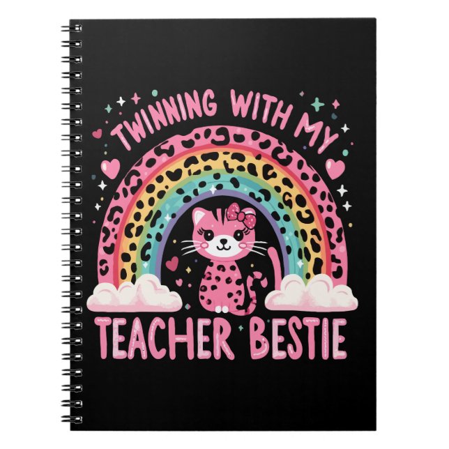 Caderno Espiral Geminando com meu professor Bestier Rainbow Cat Lo (Frente)