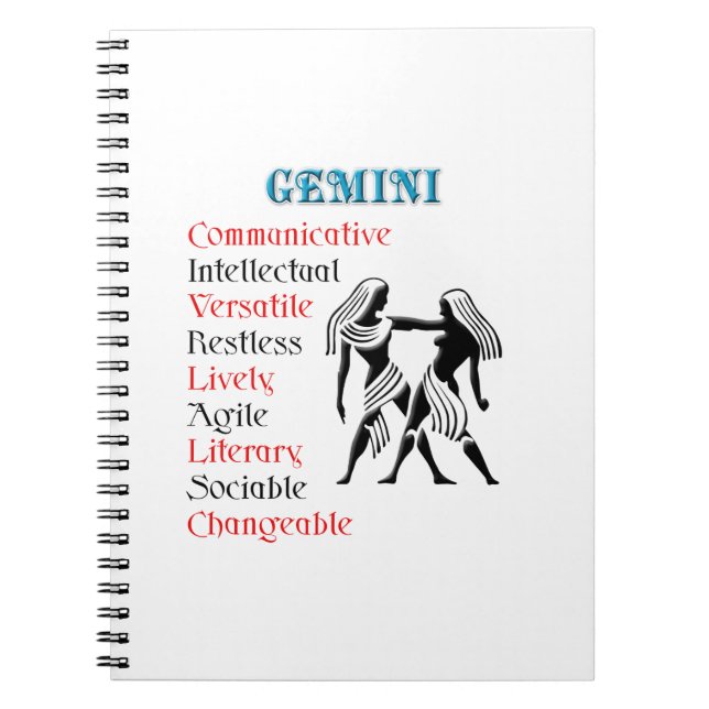 Caderno Espiral Gemini Horoscope Sinal Zodiac (Frente)