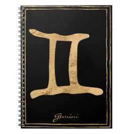 Caderno Espiral Gemini martelava ouro estilizado símbolo de astrol