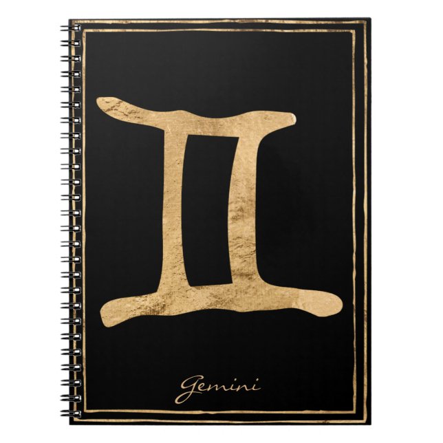 Caderno Espiral Gemini martelava ouro estilizado símbolo de astrol (Frente)
