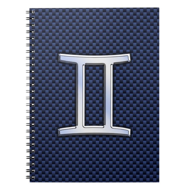 Caderno Espiral Gemini Zodiac Símbolo Marinho Estilo de Fibra Azul (Frente)