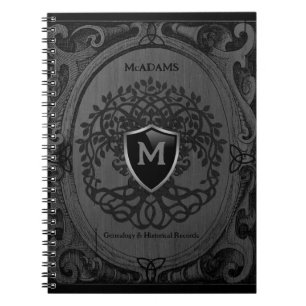 Caderno Espiral Genealogia Família Árvore Monograma Cinza Notebook