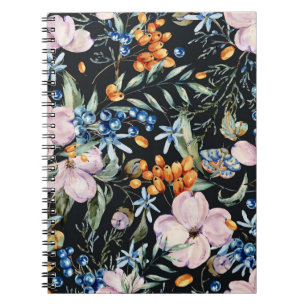 Caderno Espiral Gentle Watercolor: Berries Florais Cor-de-Rosa