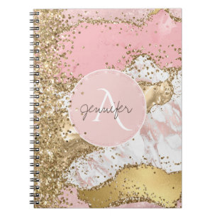Caderno Espiral Geodo Elegante Moderno de Agato Dourado de Marble 