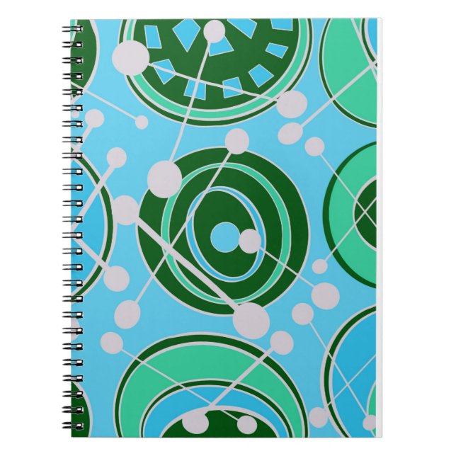 Caderno Espiral Geoformas em verde, azul e branco (Frente)