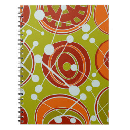 Caderno Espiral Geoformas em verde, laranja, vermelha e branca