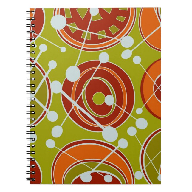 Caderno Espiral Geoformas em verde, laranja, vermelha e branca (Frente)