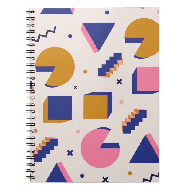 Caderno Espiral Geometria Memphis: 90 anos Moda sem costura (Frente)