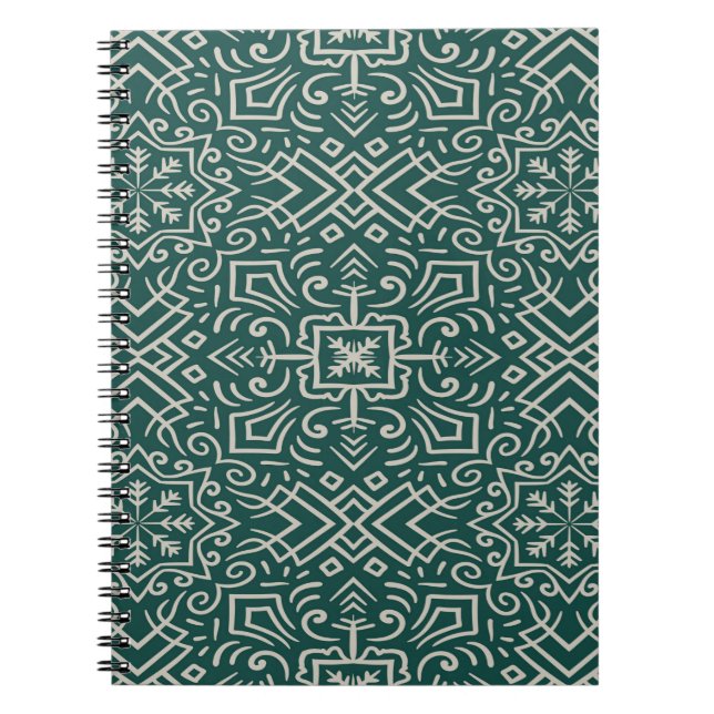 Caderno Espiral Geometric Teal Pattern Seamless Snowflake Design (Frente)