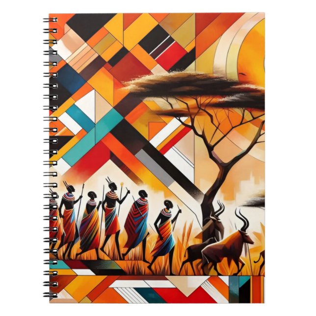 Caderno Espiral Geométrico abstrato African Art Masai (Frente)