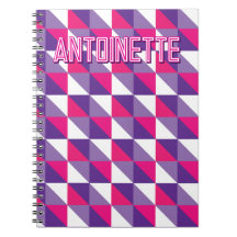 Geométrico Abstrato Retro Rosa Roxo & Nome Branco