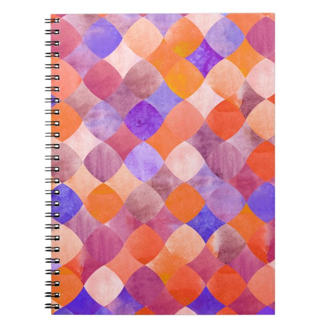Caderno Espiral Geométrico em aquarela, escamas árabes. (Frente)