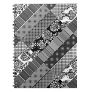 Caderno Espiral Geométrico,Padrão, preto e branco