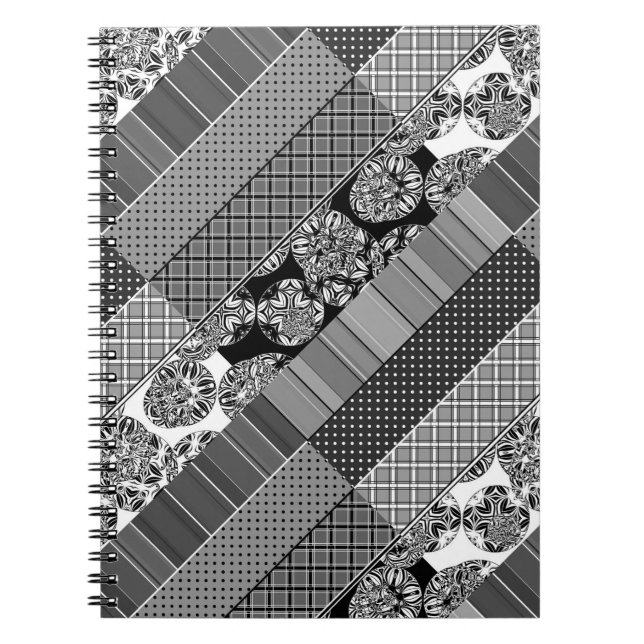 Caderno Espiral Geométrico,Padrão, preto e branco (Frente)