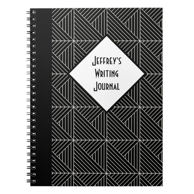 Caderno Espiral Geométrico Personalizável Preto e Branco (Frente)