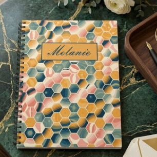 Caderno Espiral Geométricos Hexágonos Personalizados Vintage Elega