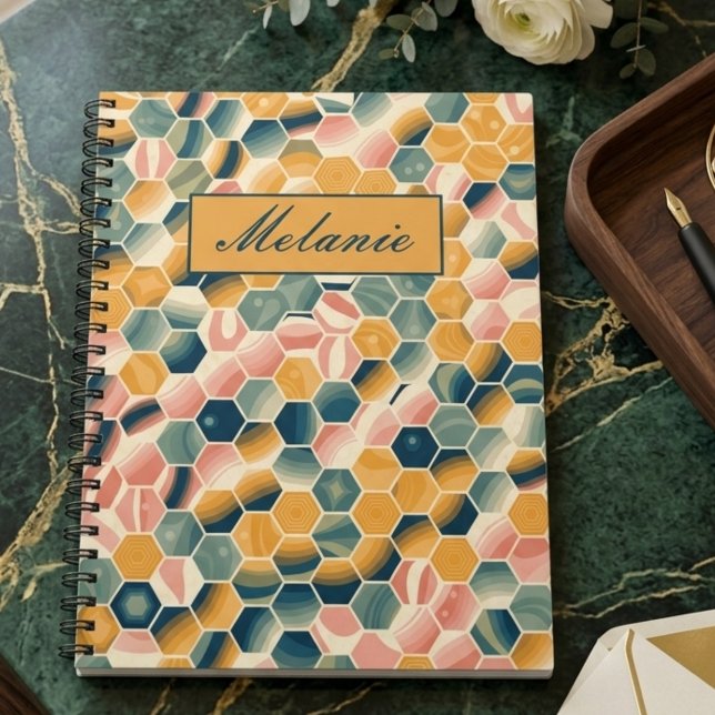 Caderno Espiral Geométricos Hexágonos Personalizados Vintage Elega (Criador carregado)