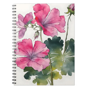 Caderno Espiral Gerânio - Flores de aquarela