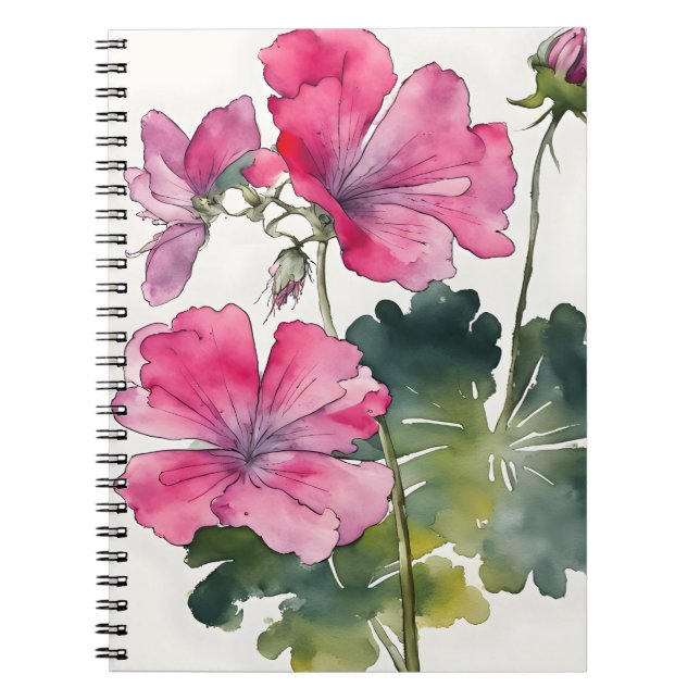 Caderno Espiral Gerânio - Flores de aquarela (Frente)