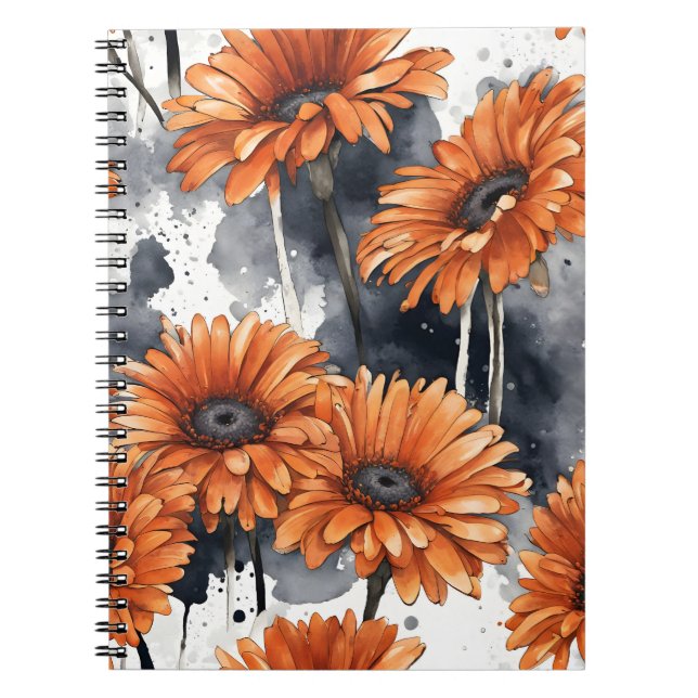 Caderno Espiral Gerbera Daisy - Flores aquarela (Frente)