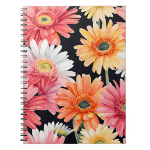 Caderno Espiral Gerbera Daisy - Flores aquarela