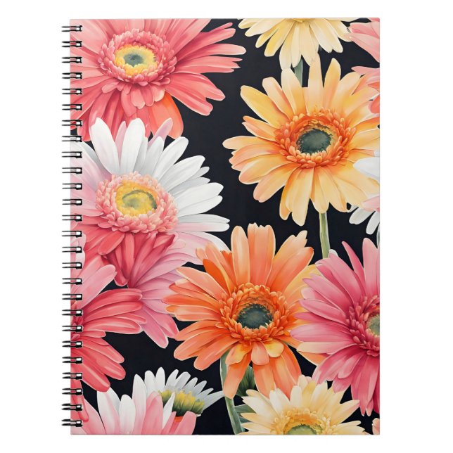Caderno Espiral Gerbera Daisy - Flores aquarela (Frente)