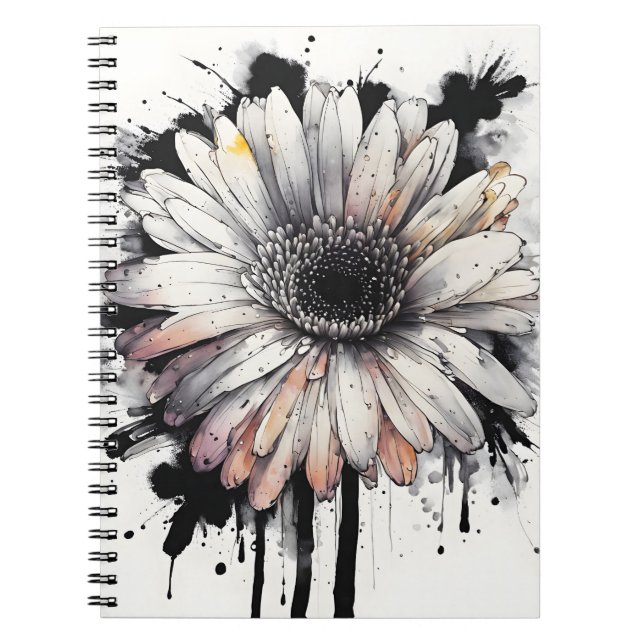 Caderno Espiral Gerbera margarida - Flores de aquarela (Frente)