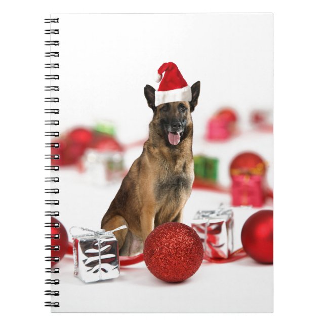 Caderno Espiral German shepherd com presentes de Natal Papai Noel (Frente)